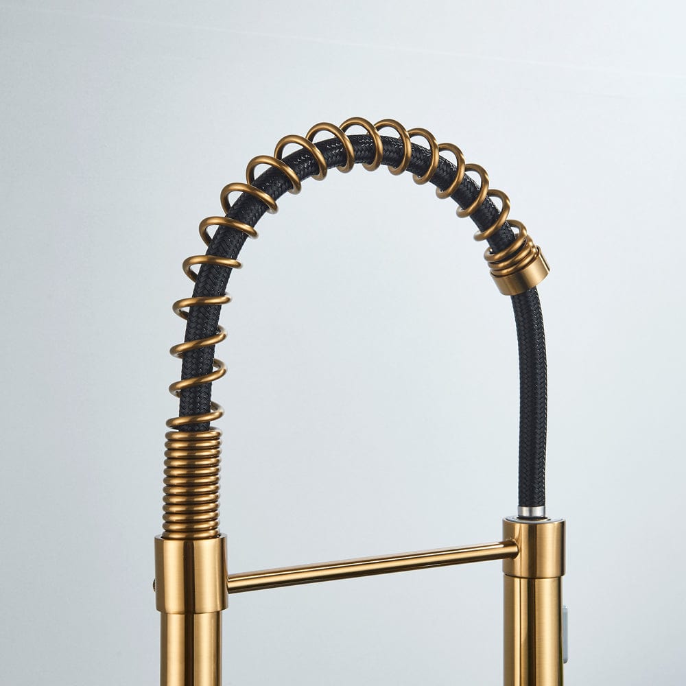 Baterie de bucatarie, auriu nichelat cu negru, cu 2 functii de curgere si dus flexibil