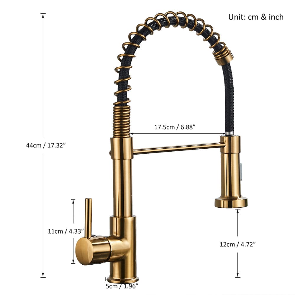 Baterie de bucatarie, auriu nichelat cu negru, cu 2 functii de curgere si dus flexibil