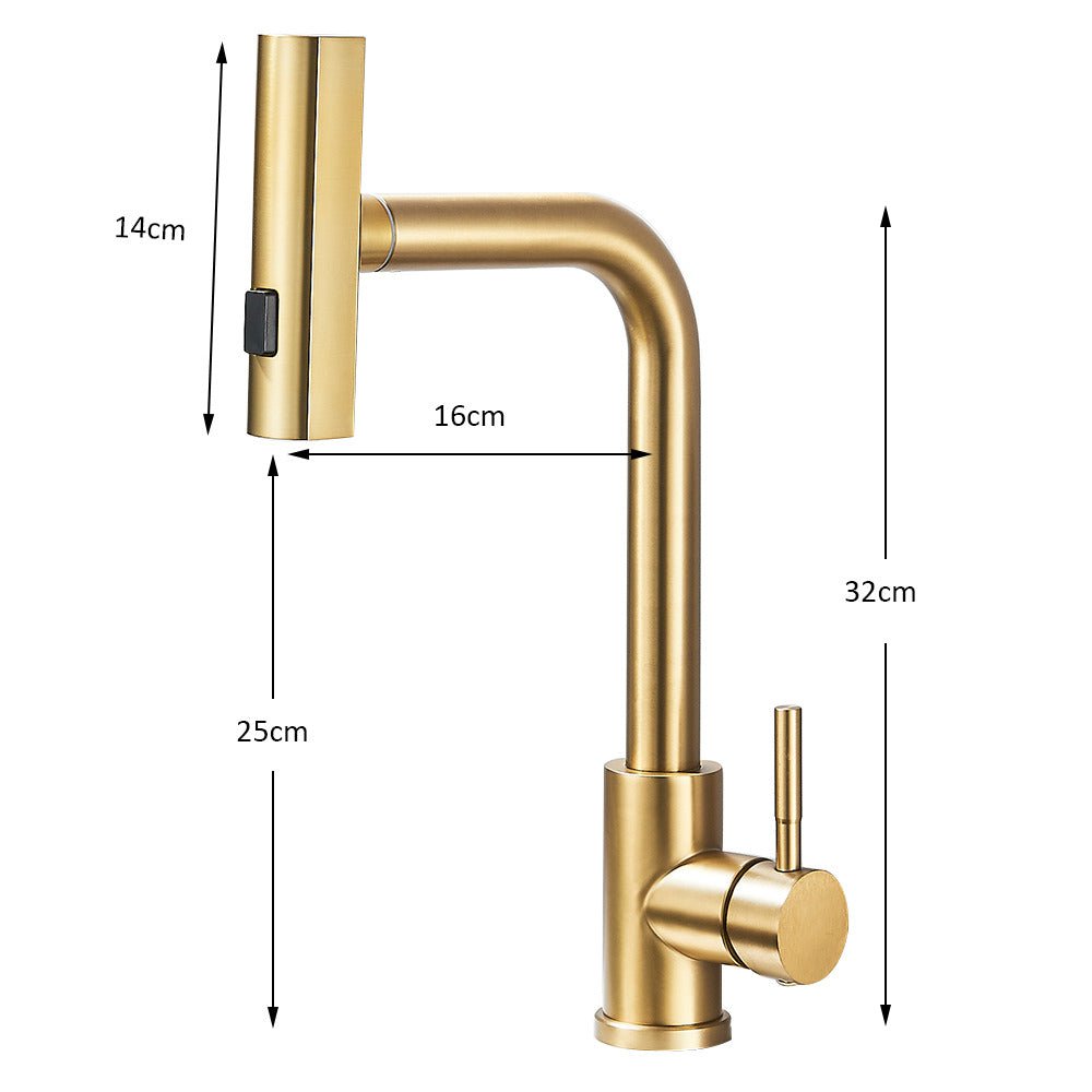 Baterie de bucătărie/baie cu duș extractibil, auriu mat