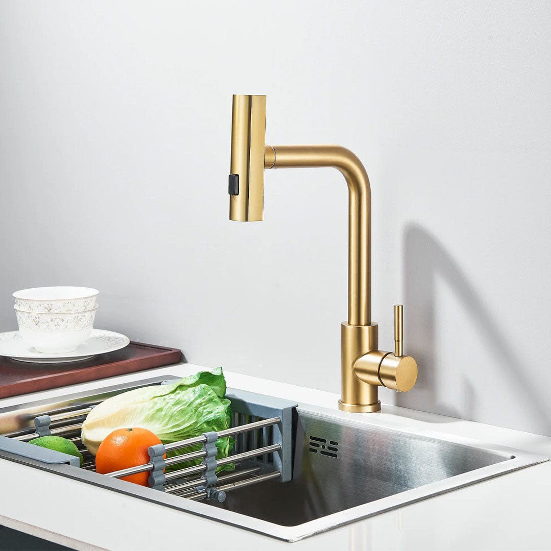 Baterie de bucătărie/baie cu duș extractibil, auriu mat