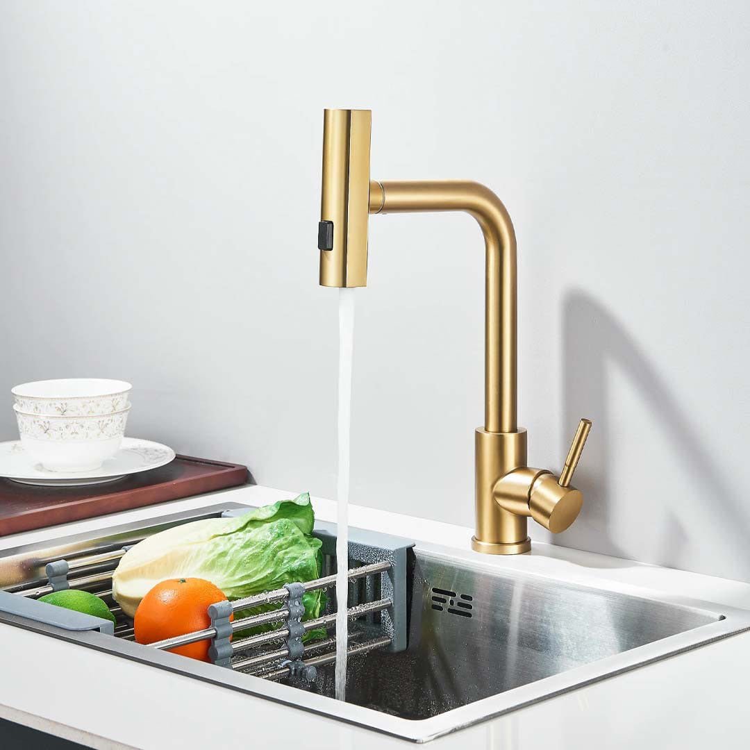 Baterie de bucătărie/baie cu duș extractibil, auriu mat