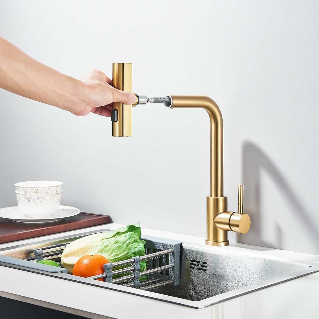 Baterie de bucătărie/baie cu duș extractibil, auriu mat