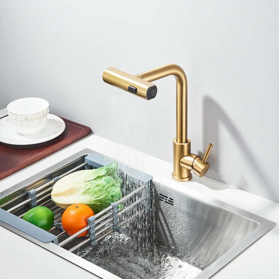 Baterie de bucătărie/baie cu duș extractibil, auriu mat