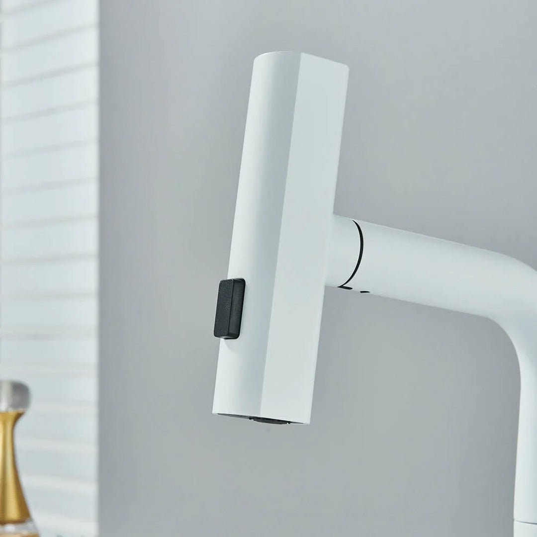 Baterie de bucătărie/baie cu duș extractibil, display LED și 3 moduri de curgere, alb