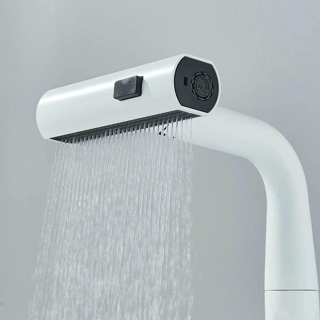 Baterie de bucătărie/baie cu duș extractibil, display LED și 3 moduri de curgere, alb