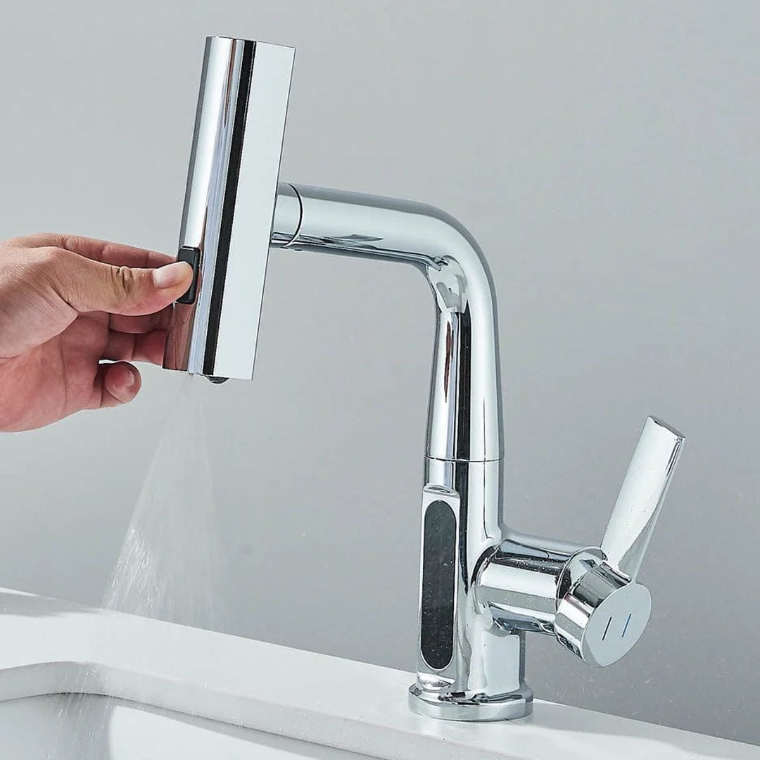 Baterie de bucătărie/baie cu duș extractibil, display LED și 3 moduri de curgere, argintiu cromat