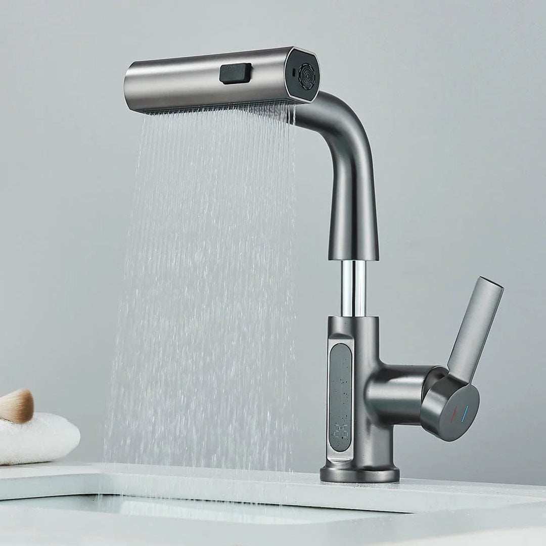 Baterie de bucătărie/baie cu duș extractibil, display LED și 3 moduri de curgere, gri antracit