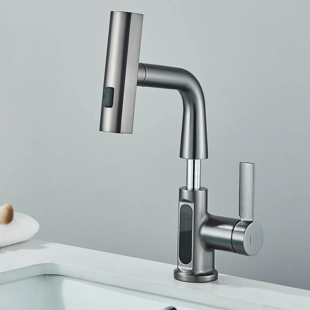 Baterie de bucătărie/baie cu duș extractibil, display LED și 3 moduri de curgere, gri antracit