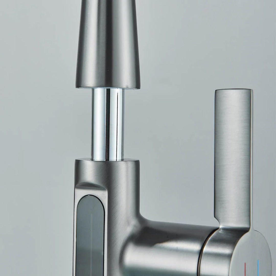 Baterie de bucătărie/baie cu duș extractibil, display LED și 3 moduri de curgere, gri antracit