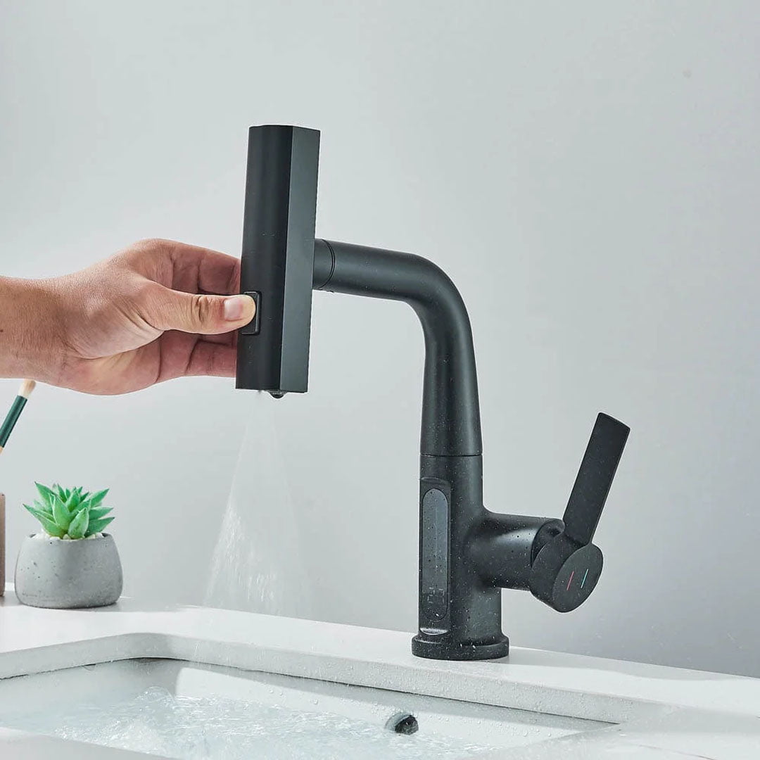 Baterie de bucătărie/baie cu duș extractibil, display LED și 3 moduri de curgere, negru