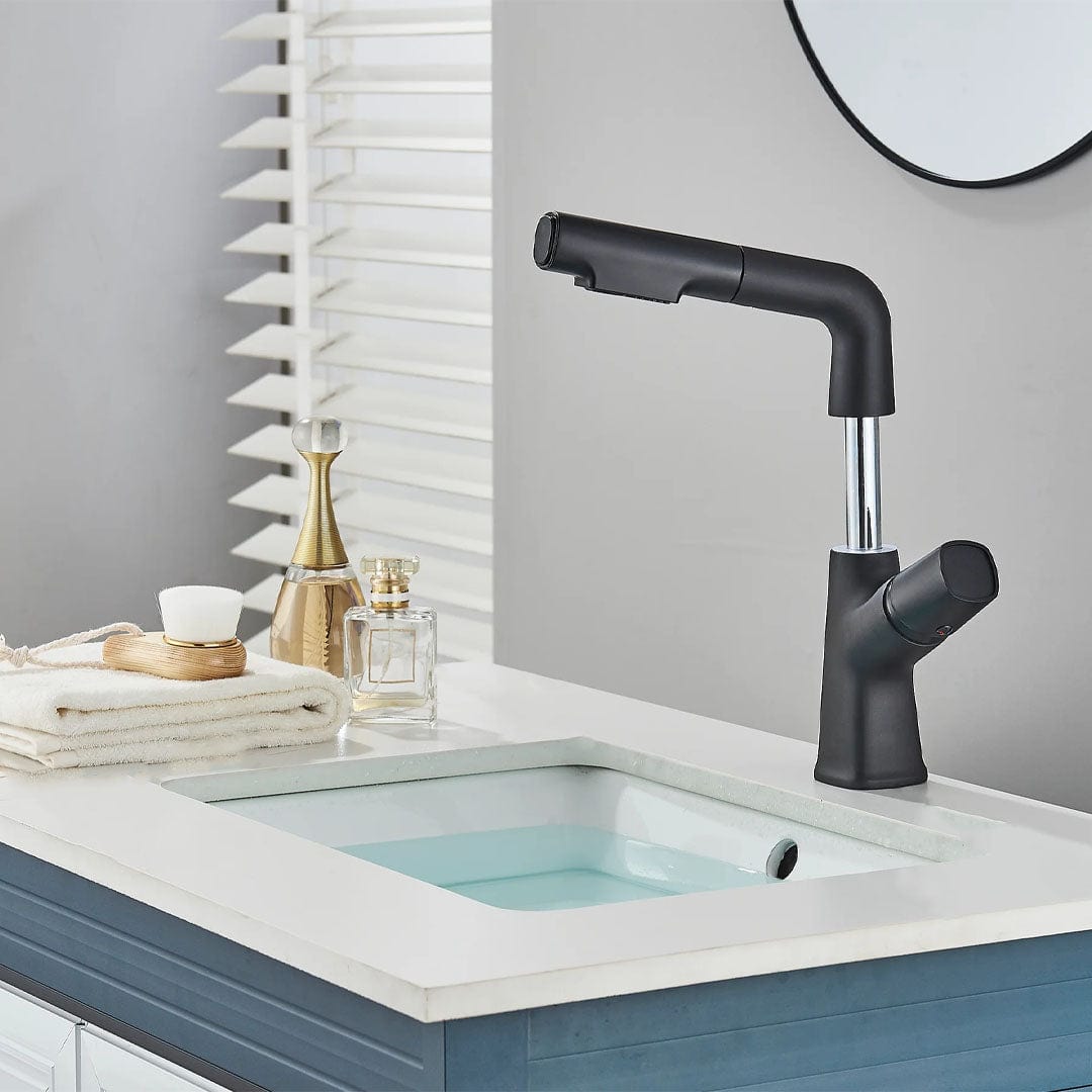 Baterie de bucătărie/baie cu duș extractibil, negru mat