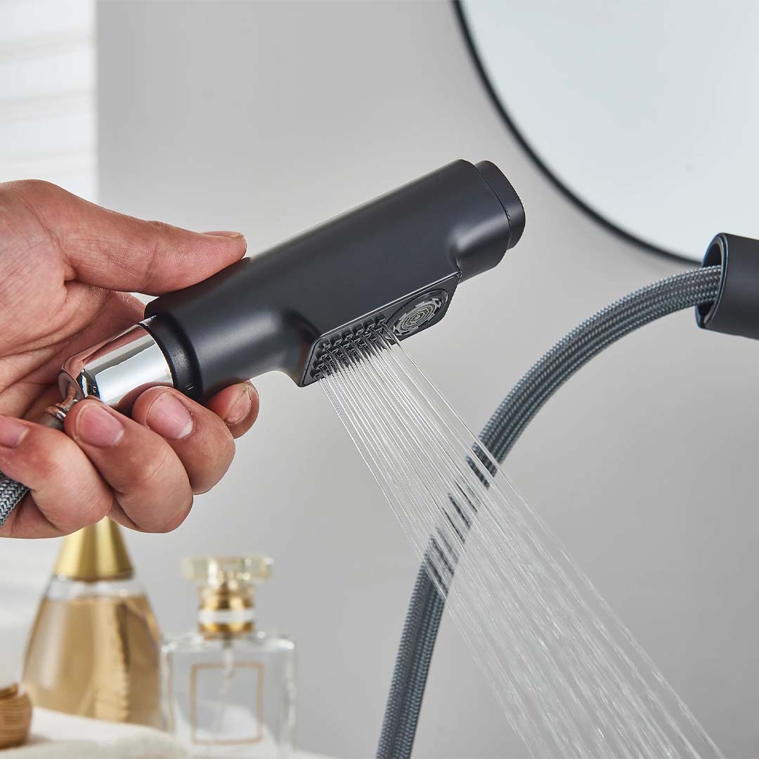 Baterie de bucătărie/baie cu duș extractibil, negru mat