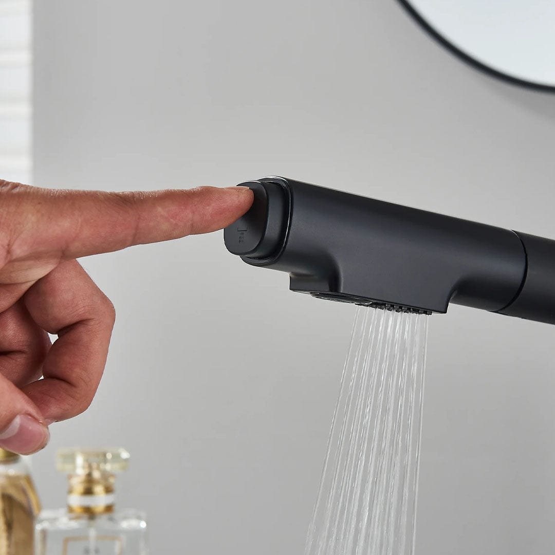 Baterie de bucătărie/baie cu duș extractibil, negru mat