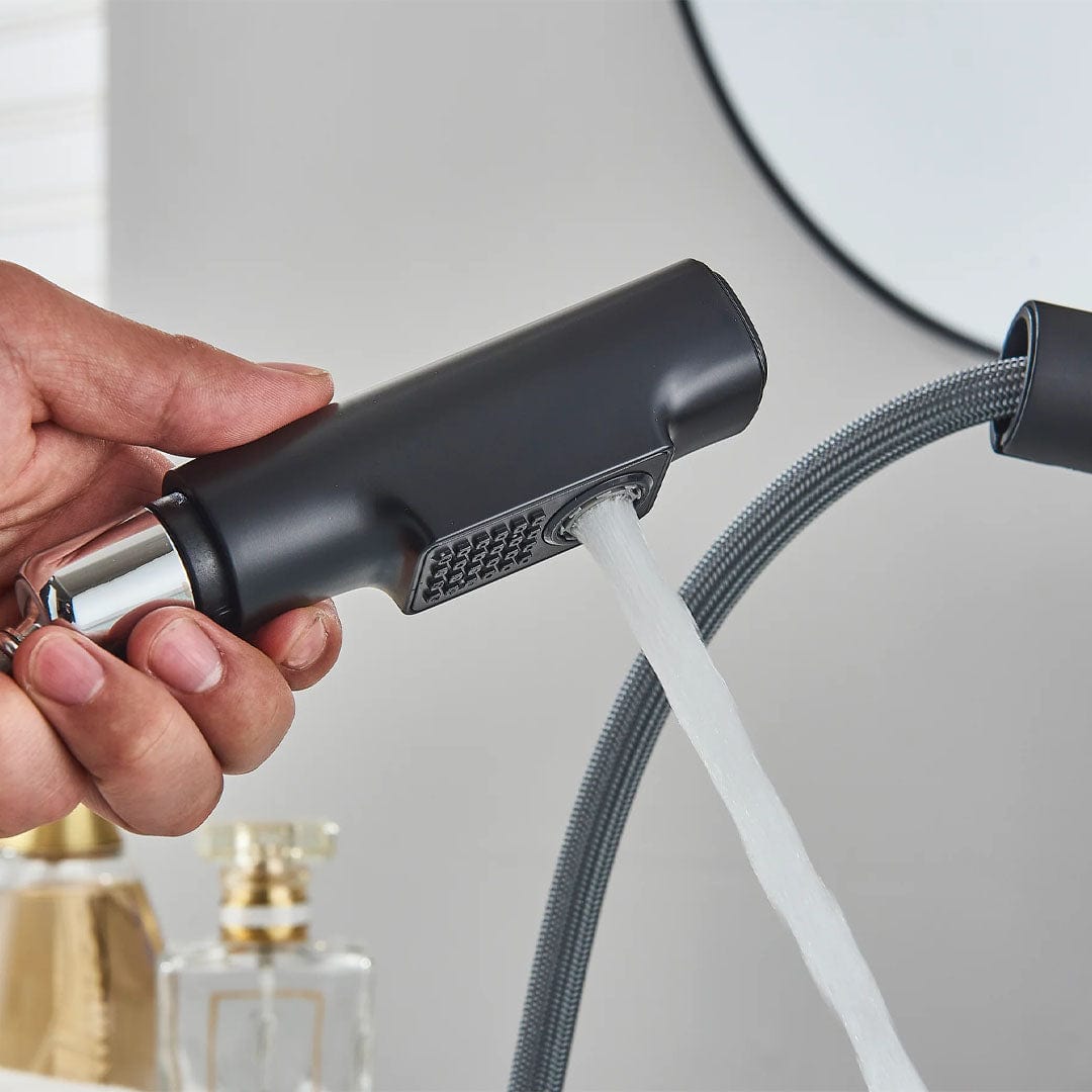 Baterie de bucătărie/baie cu duș extractibil, negru mat