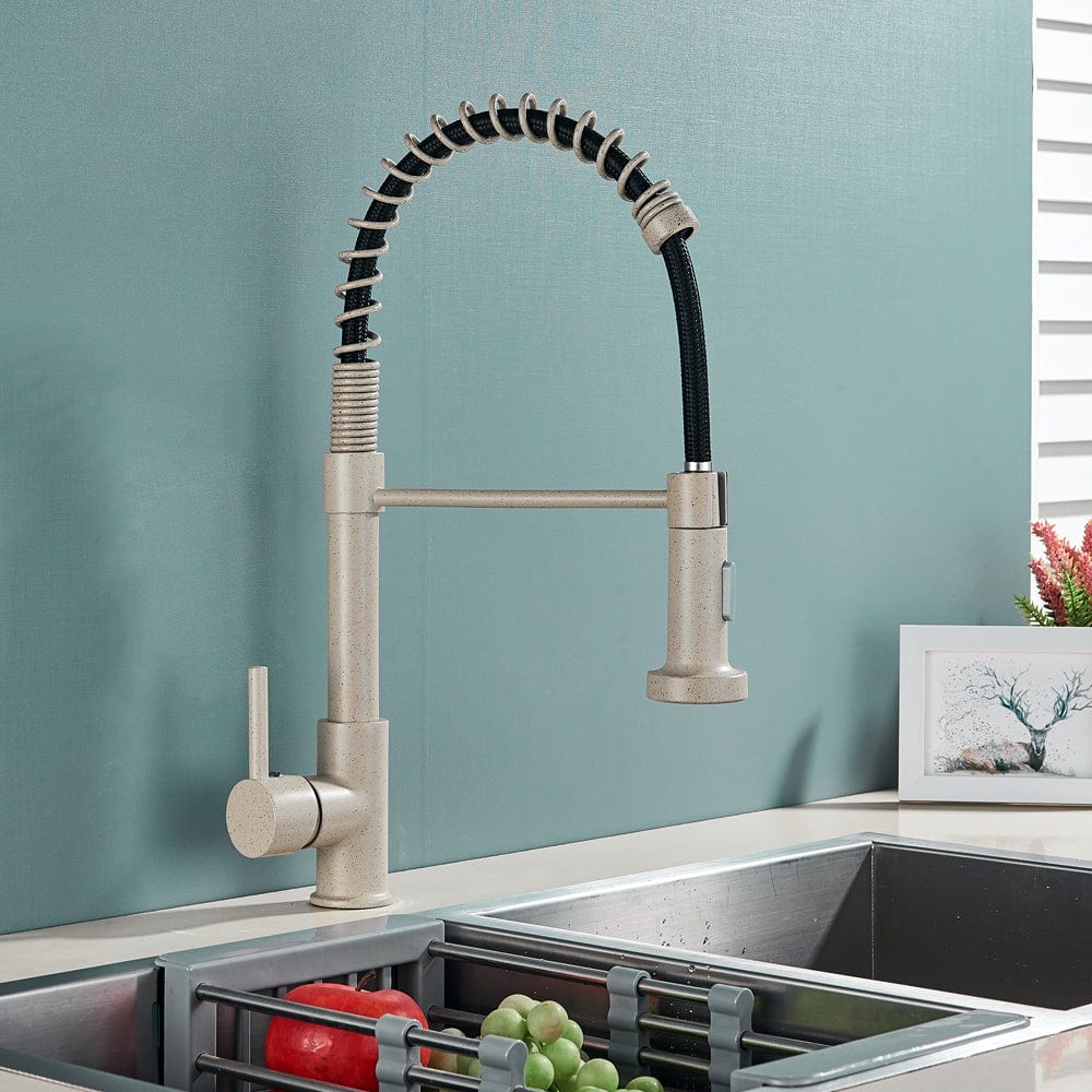 Baterie de bucatarie, bej cu aspect granit, cu 2 functii de curgere si dus flexibil