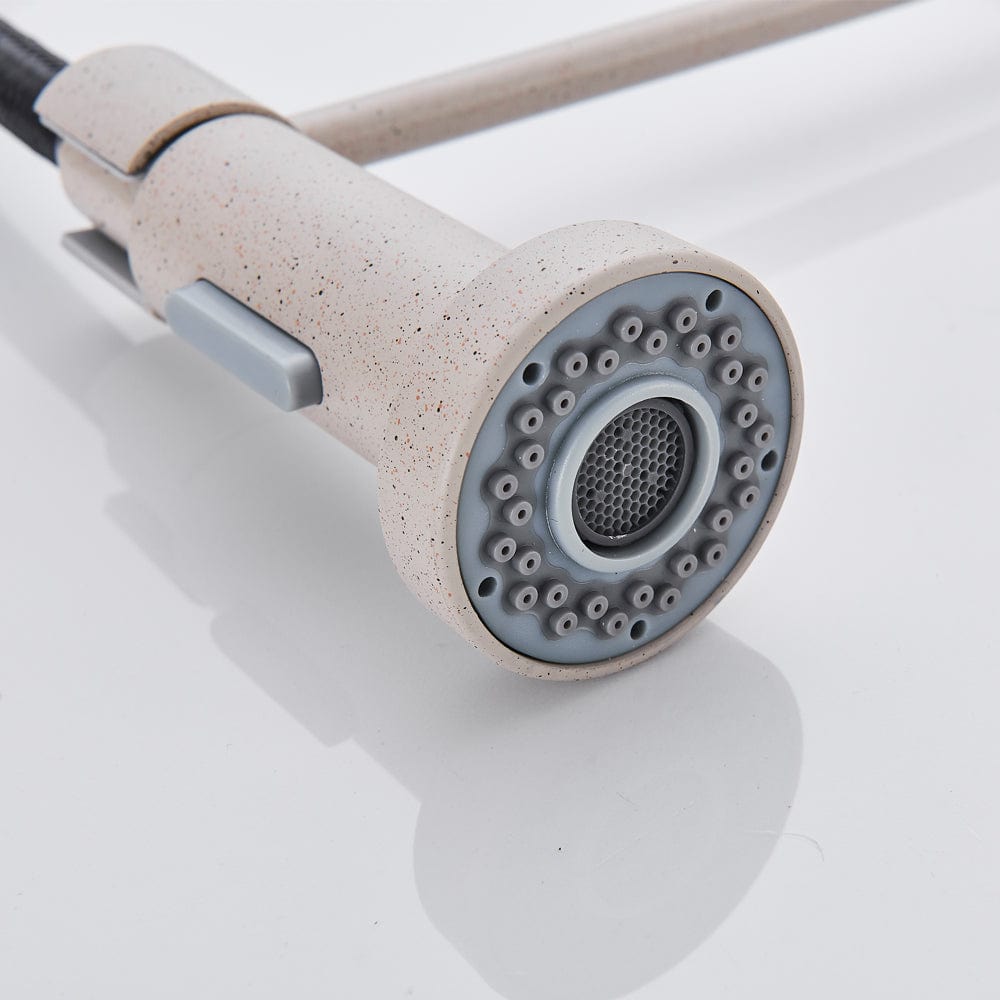 Baterie de bucatarie, bej cu aspect granit, cu 2 functii de curgere si dus flexibil