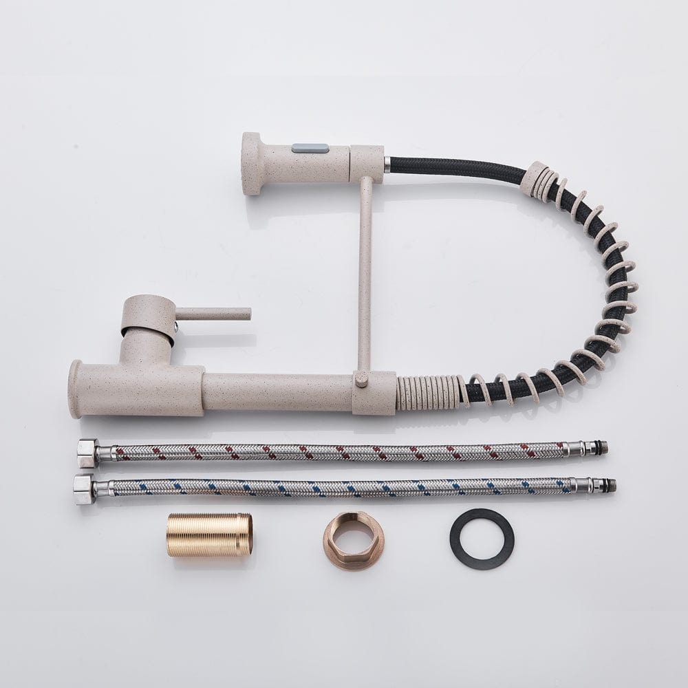 Baterie de bucatarie, bej cu aspect granit, cu 2 functii de curgere si dus flexibil