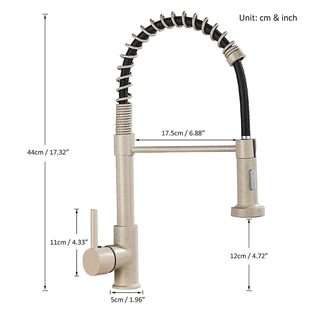 Baterie de bucatarie, bej cu aspect granit, cu 2 functii de curgere si dus flexibil