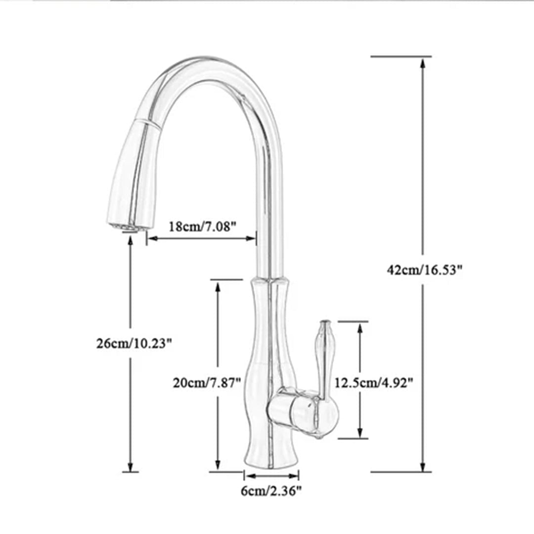 Baterie de bucatarie, cromata, cu furtun extractibil si 2 functii de curgere a apei