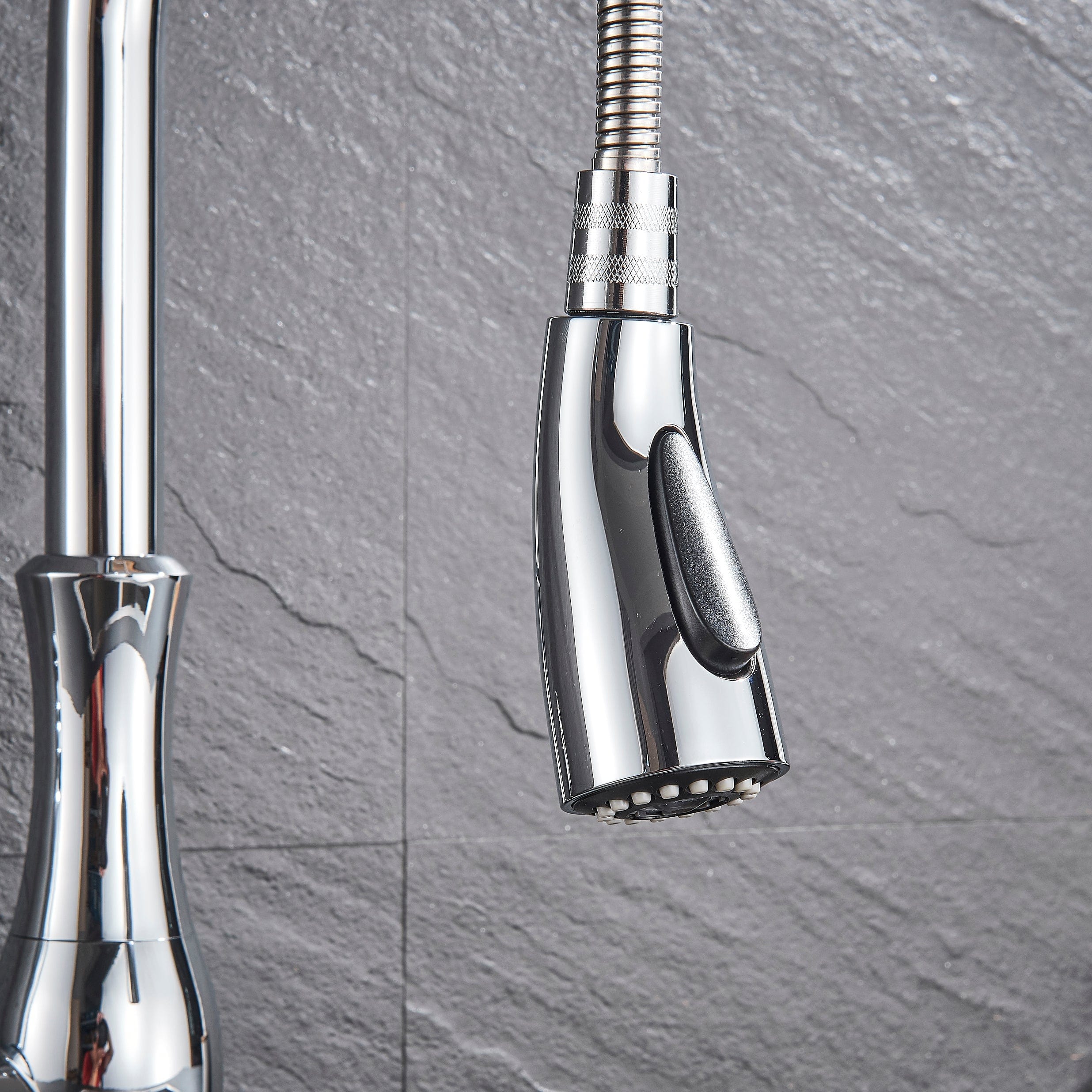 Baterie de bucatarie, cromata, cu furtun extractibil si 2 functii de curgere a apei