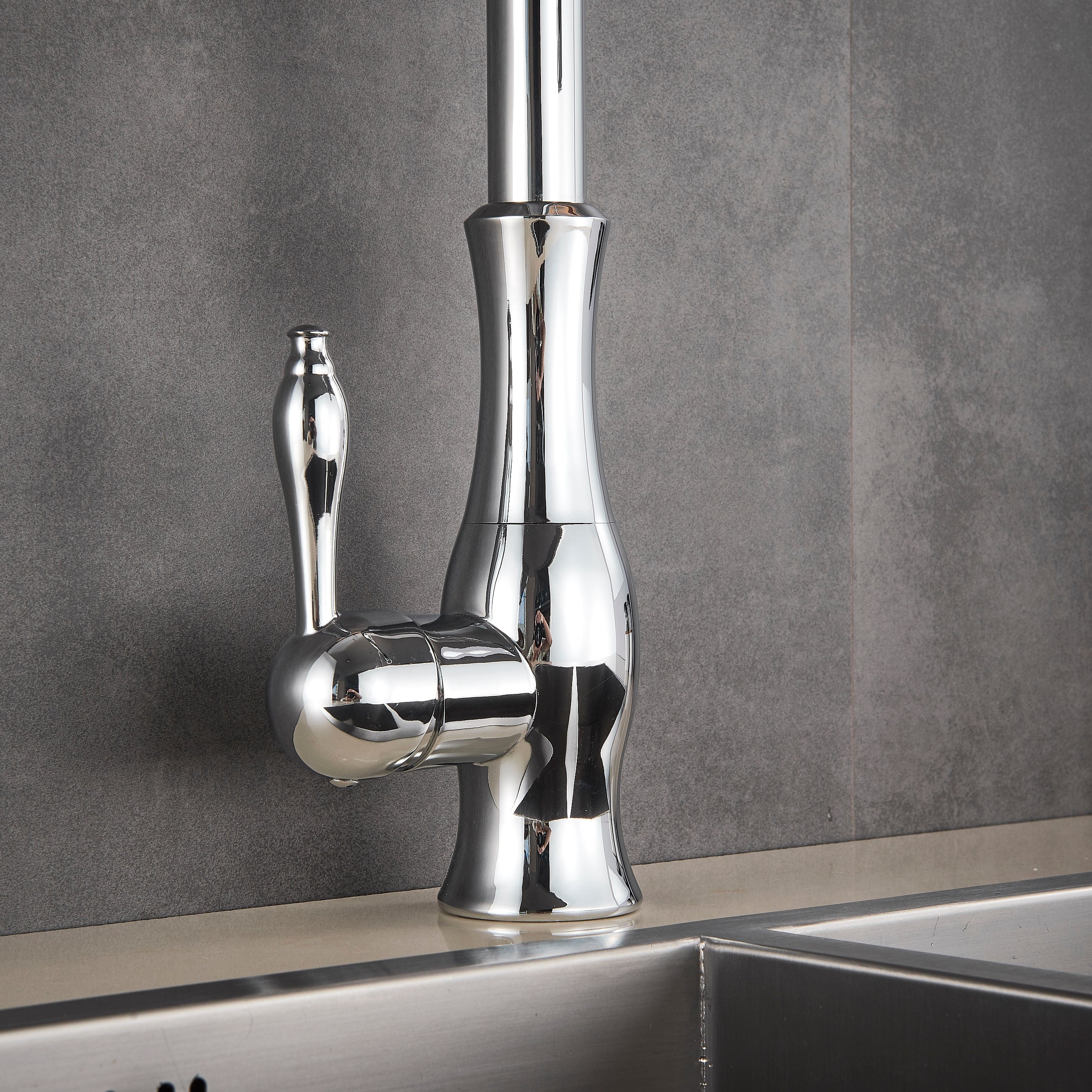 Baterie de bucatarie, cromata, cu furtun extractibil si 2 functii de curgere a apei