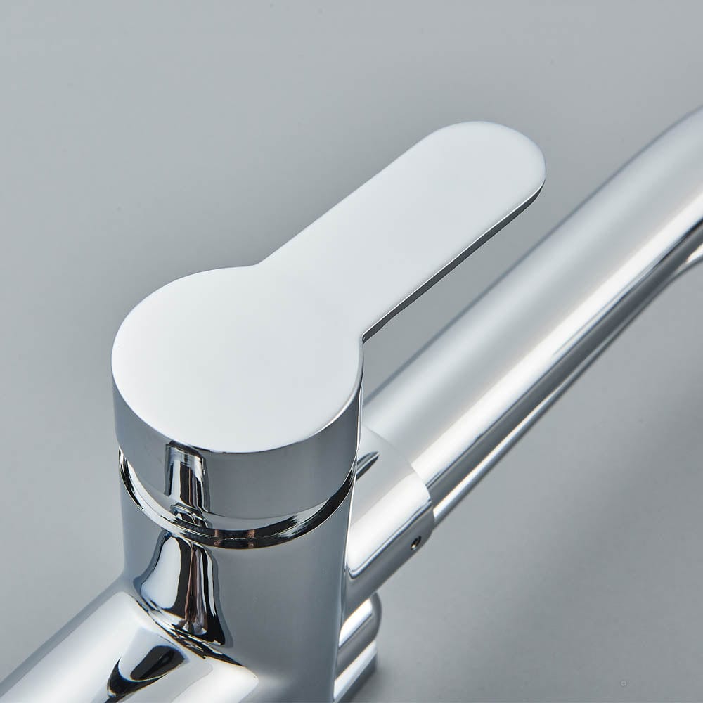 Baterie de bucatarie cu 3 căi, argintiu lucios, cu 2 funcții de curgere și duș extractibil