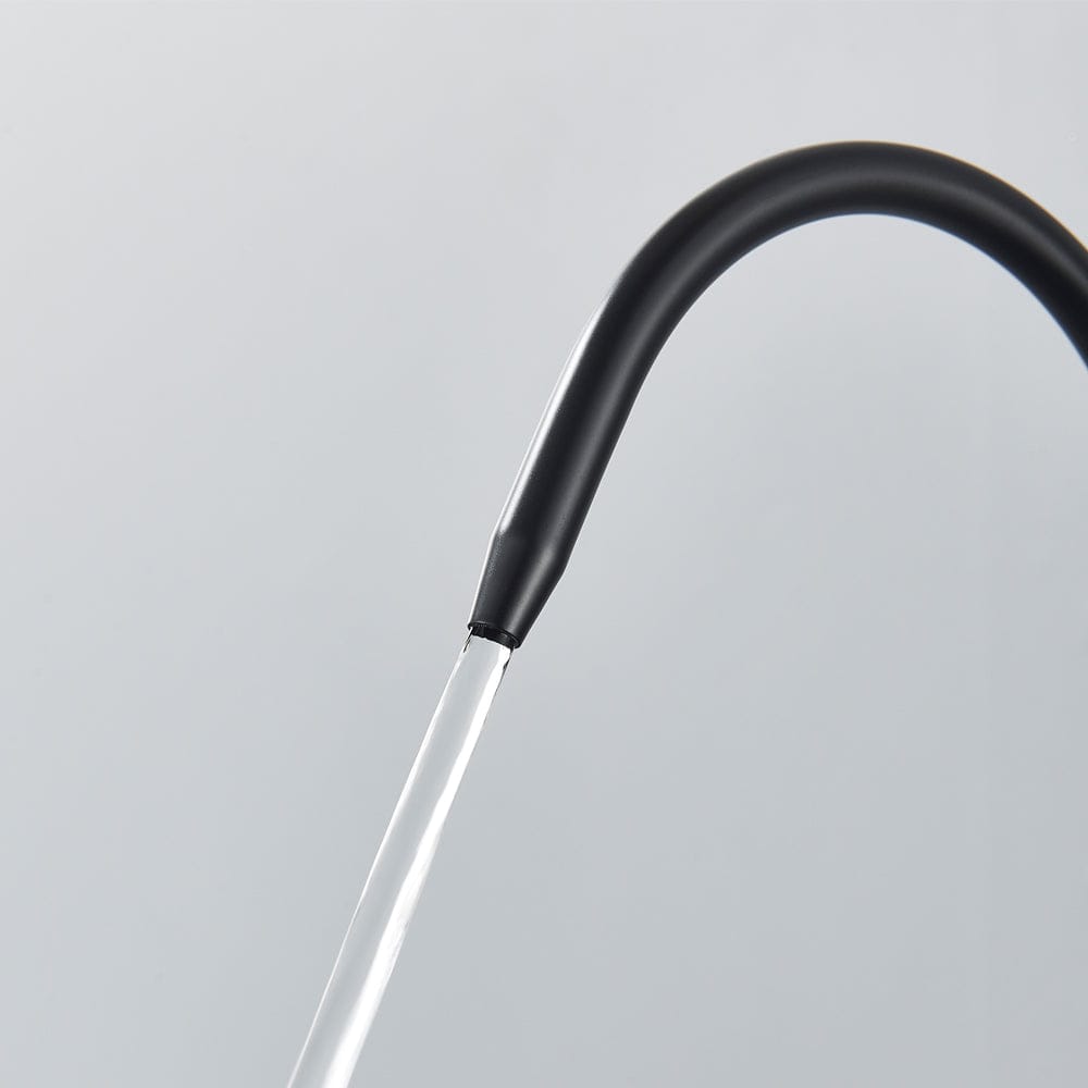 Baterie de bucatarie cu 3 căi, negru mat, cu 2 funcții de curgere și duș extractibil