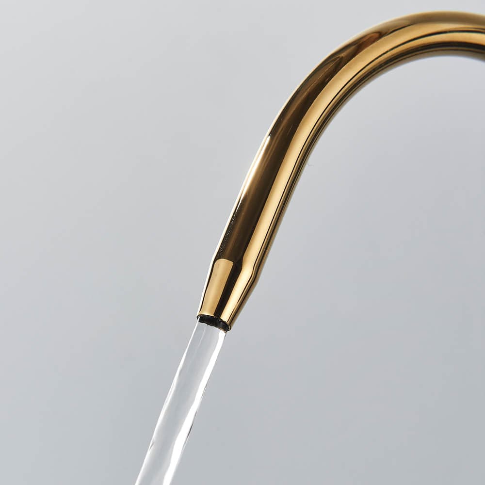 Baterie de bucatarie cu 3 căi, negru mat si auriu, cu 2 funcții de curgere și duș extractibil