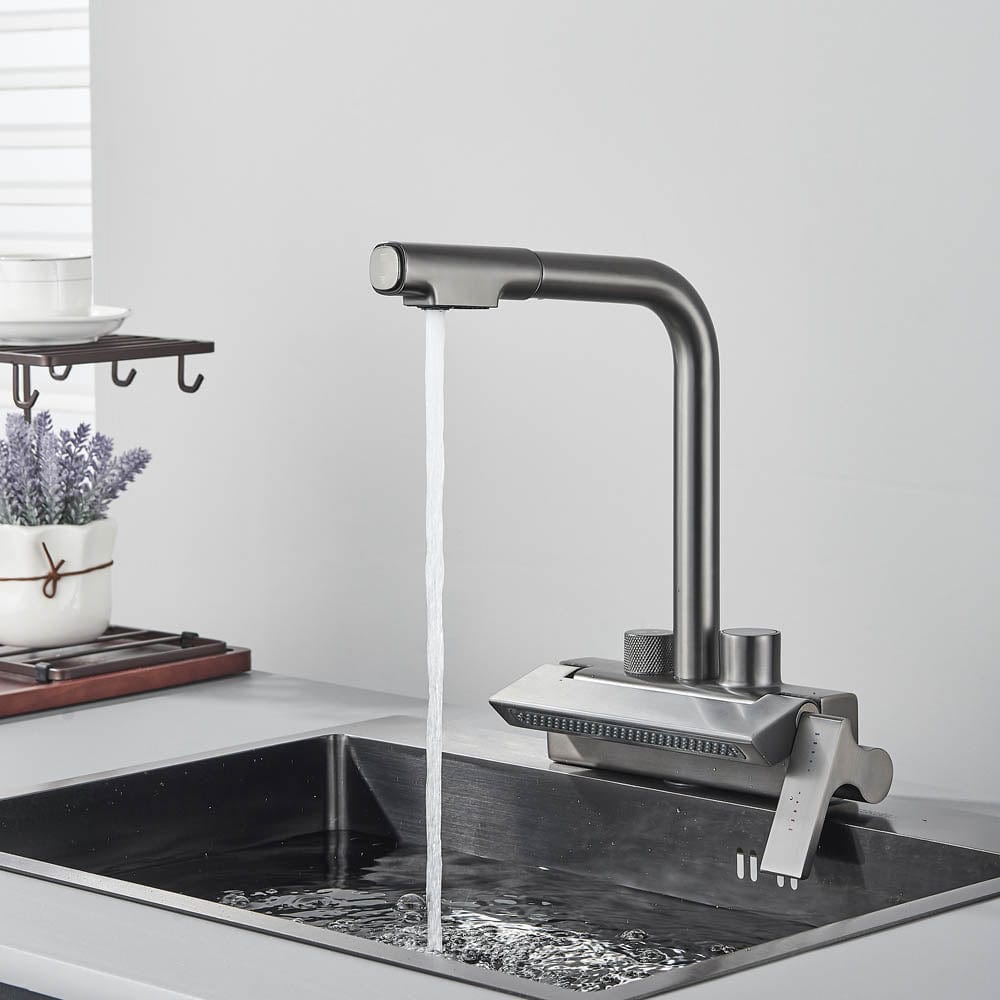 Baterie de bucatarie cu afisaj de temperatura, gri