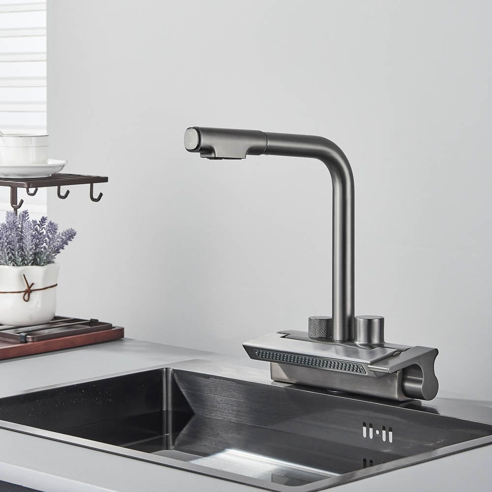 Baterie de bucatarie cu afisaj de temperatura, gri