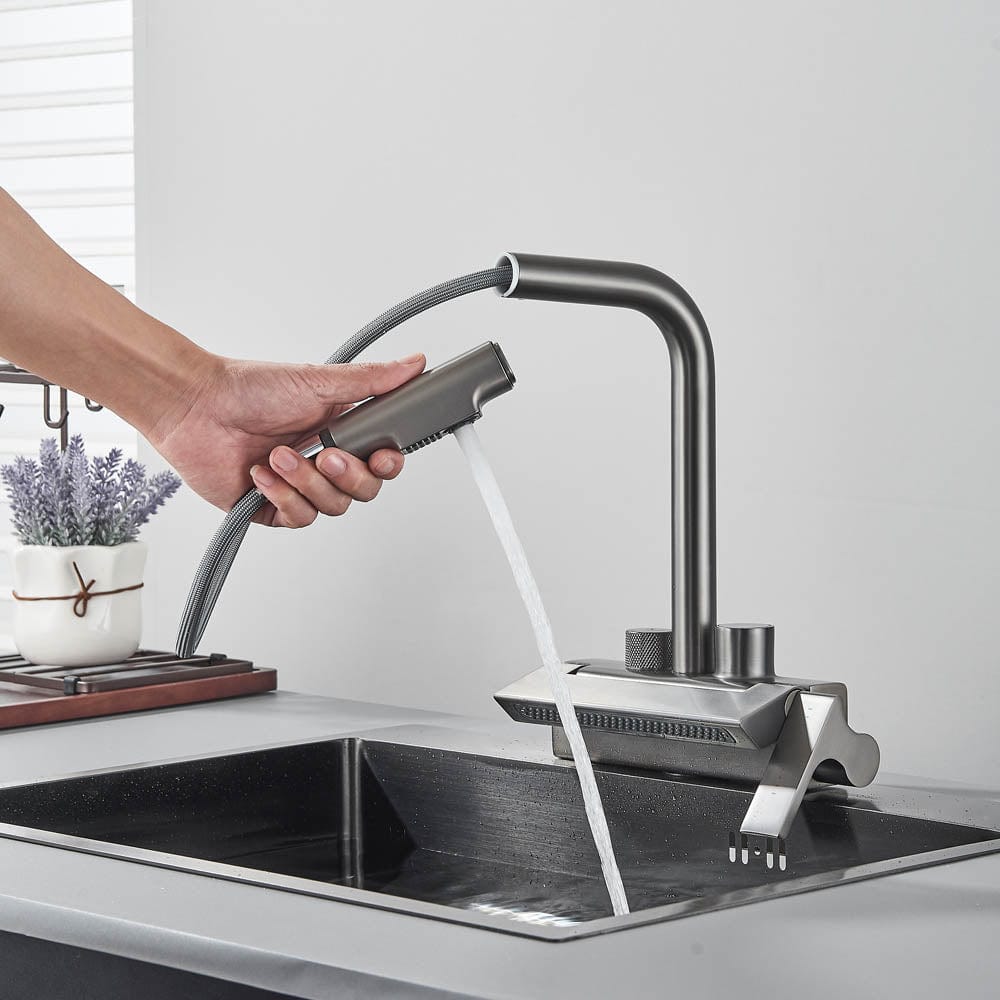 Baterie de bucatarie cu afisaj de temperatura, gri