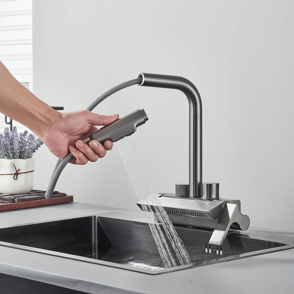 Baterie de bucatarie cu afisaj de temperatura, gri