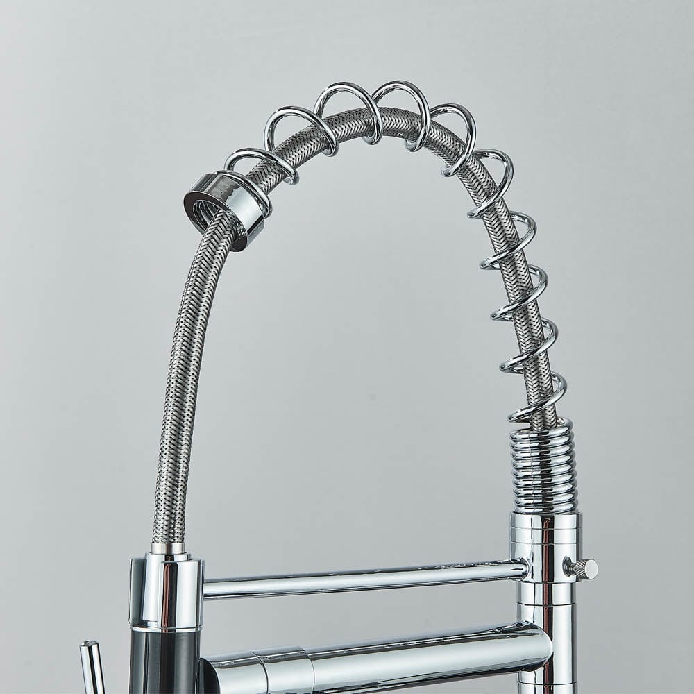 Baterie de bucatarie cu dus flexibil si pipa pentru apa filtrata, argintiu