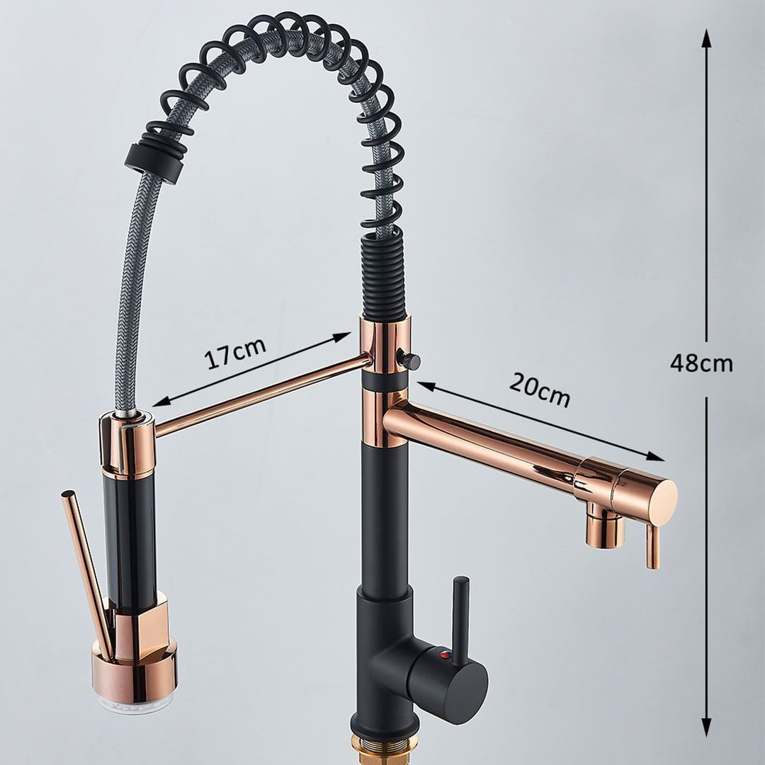 Baterie de bucatarie cu dus detasabil, negru-rose