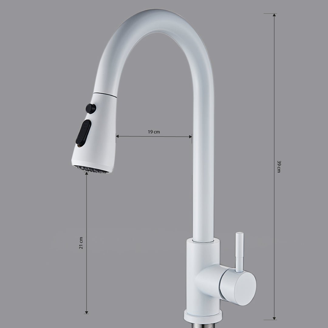 Baterie de bucatarie cu dus extractibil, alb