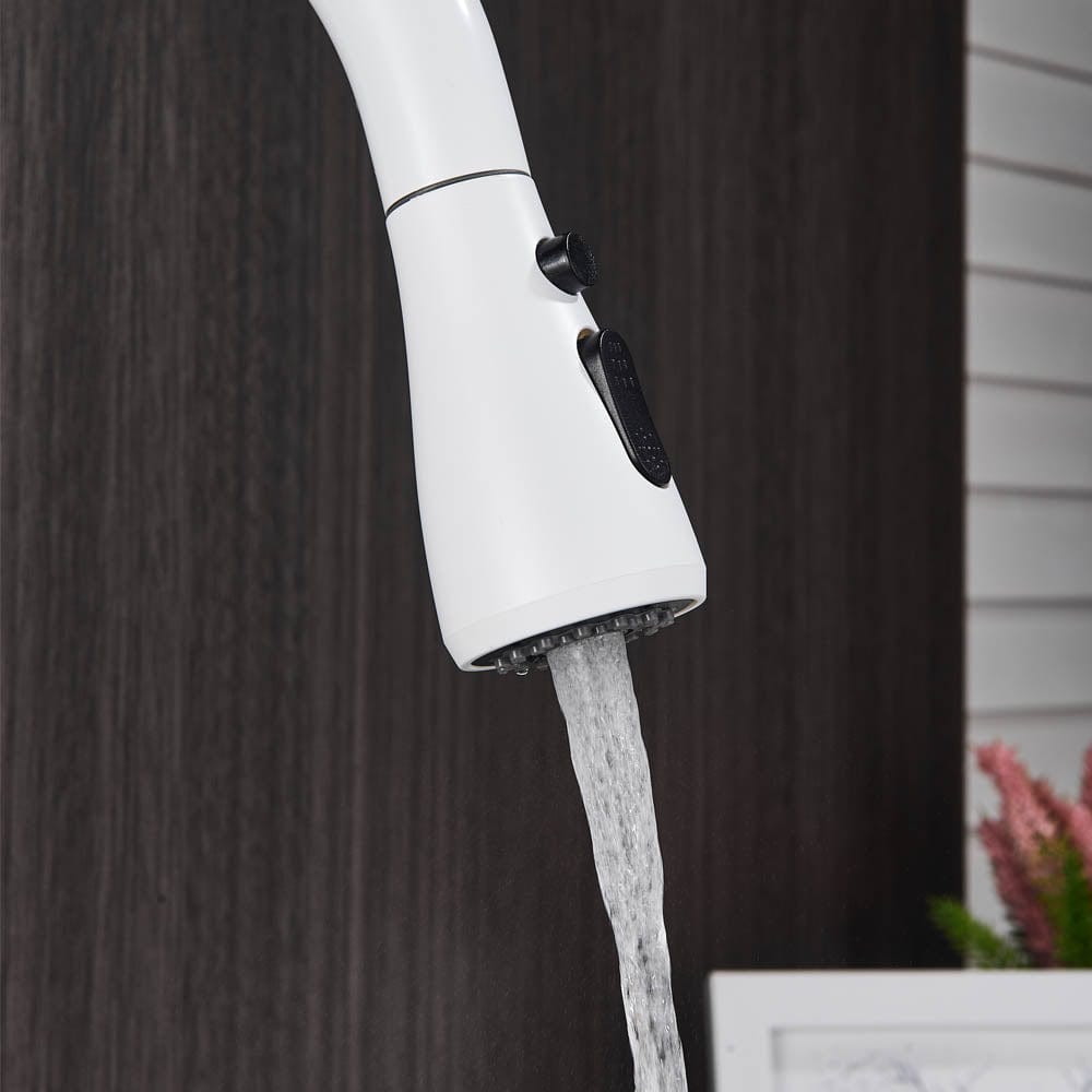 Baterie de bucatarie cu dus extractibil, alb