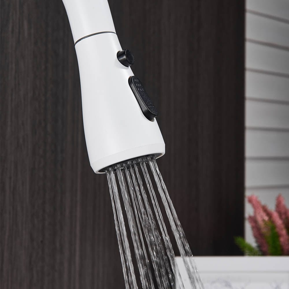 Baterie de bucatarie cu dus extractibil, alb