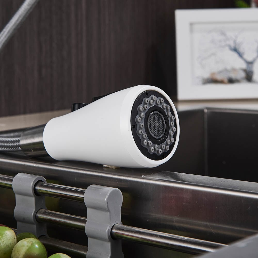 Baterie de bucatarie cu dus extractibil, alb