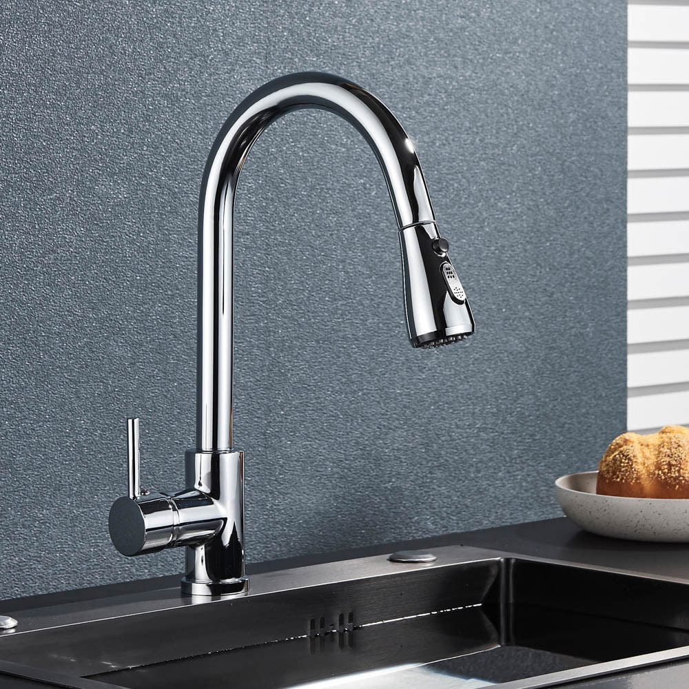 Baterie de bucatarie cu dus extractibil, argintiu