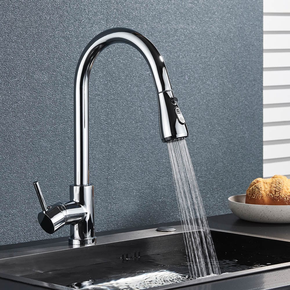 Baterie de bucatarie cu dus extractibil, argintiu