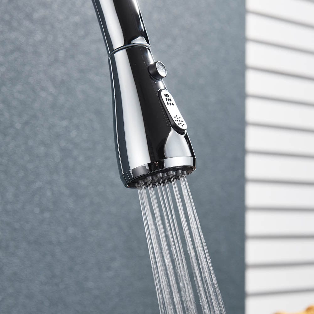 Baterie de bucatarie cu dus extractibil, argintiu