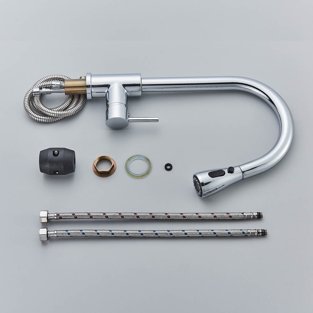 Baterie de bucatarie cu dus extractibil, argintiu