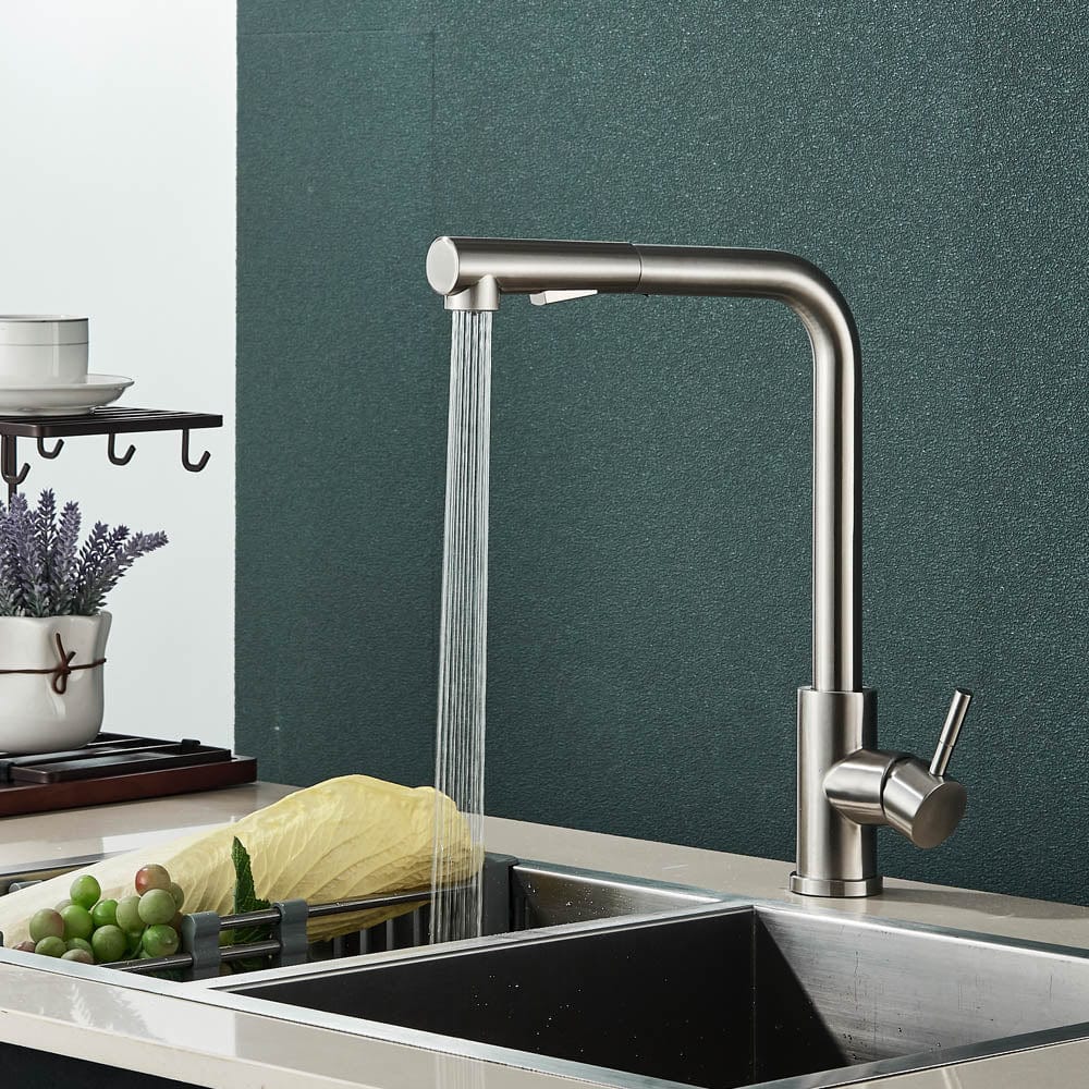 Baterie de bucatarie, cu dus extractibil, argintiu