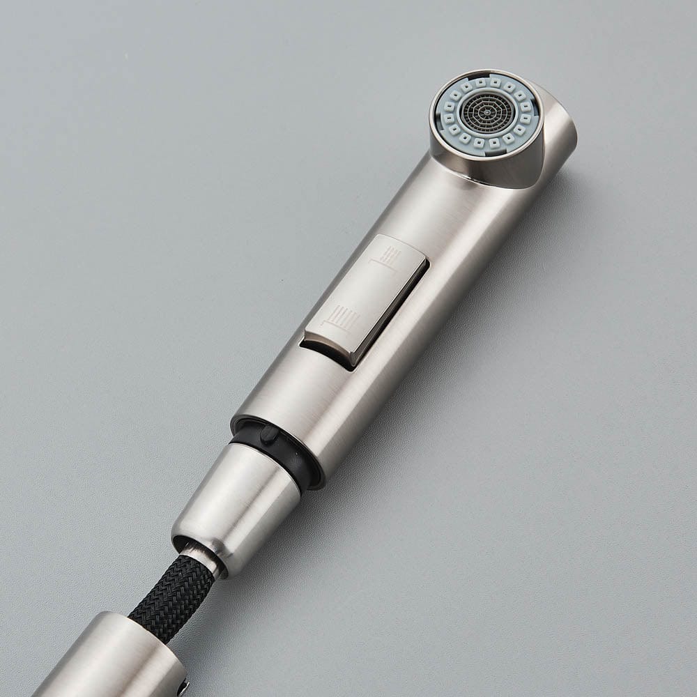 Baterie de bucatarie, cu dus extractibil, argintiu