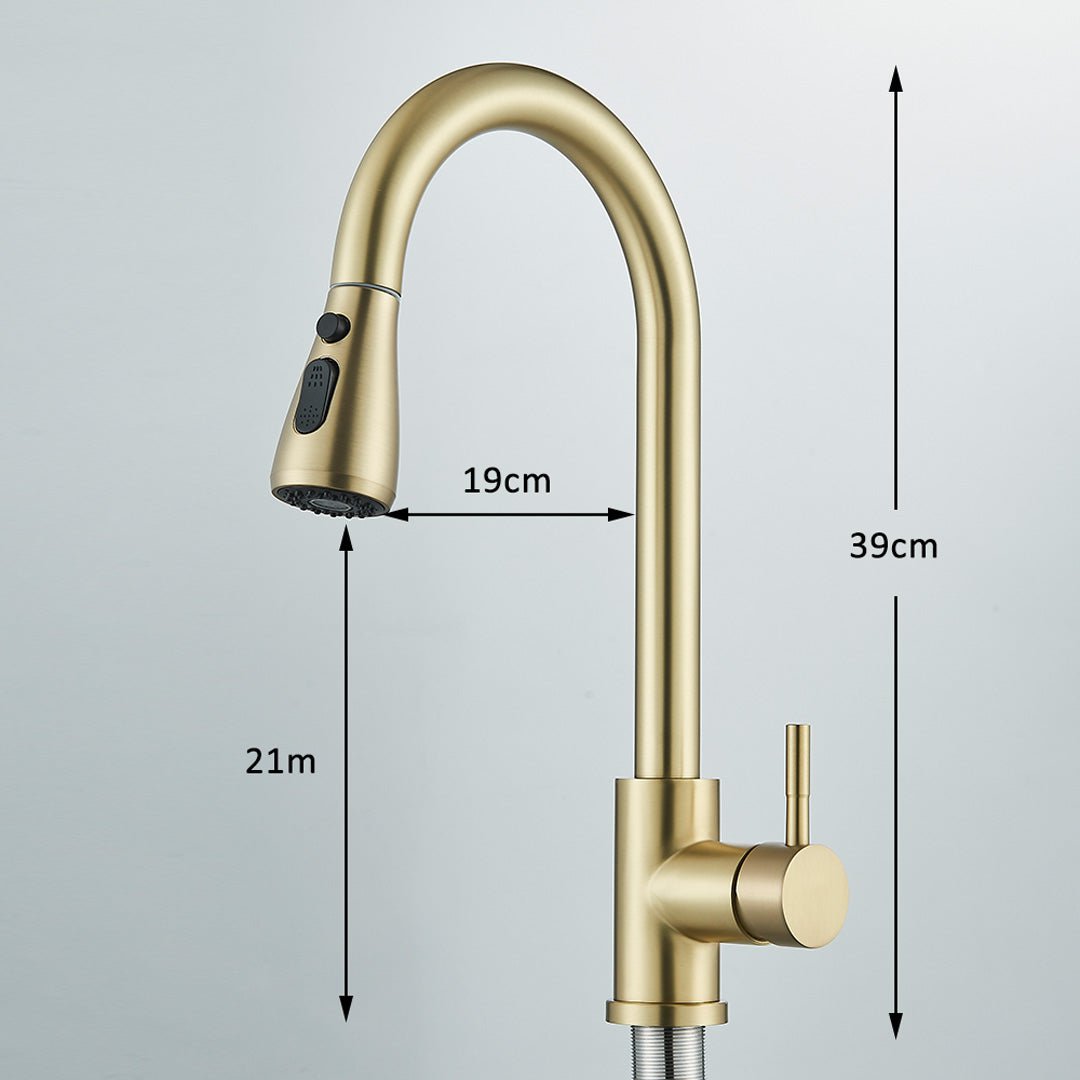 Baterie de bucatarie cu dus extractibil, auriu periat