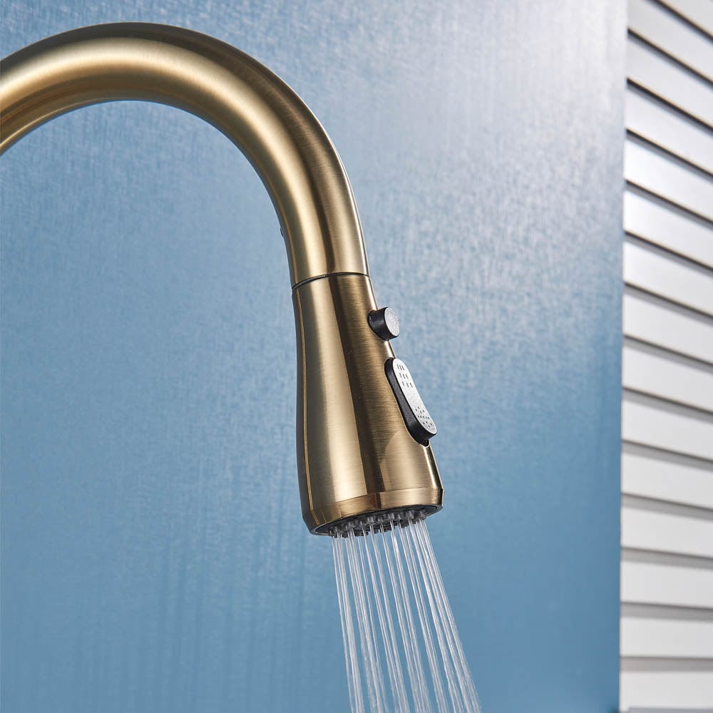 Baterie de bucatarie cu dus extractibil, auriu periat