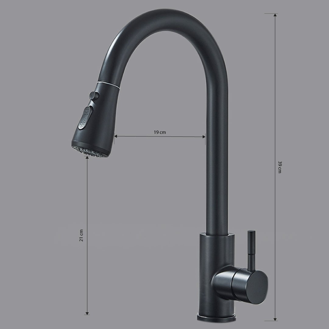 Baterie de bucatarie cu dus extractibil, negru mat