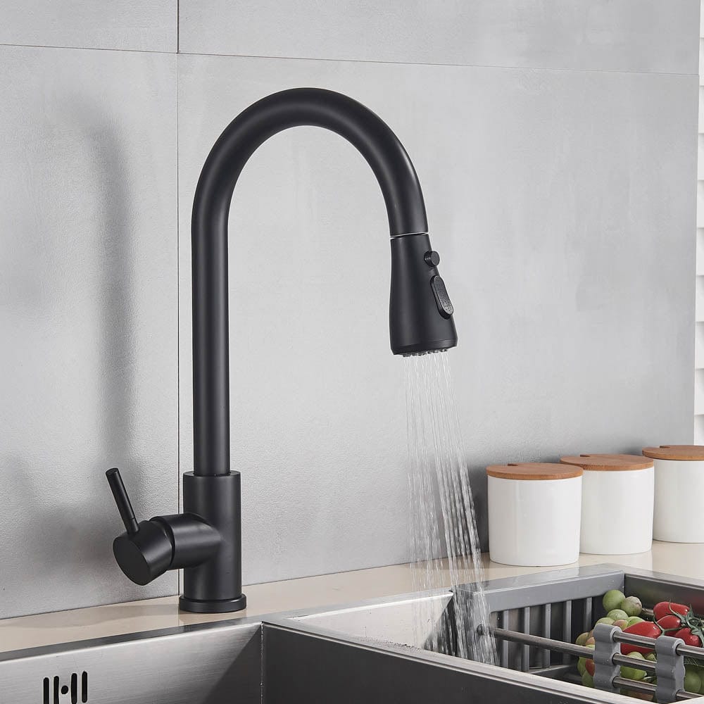 Baterie de bucatarie cu dus extractibil, negru mat