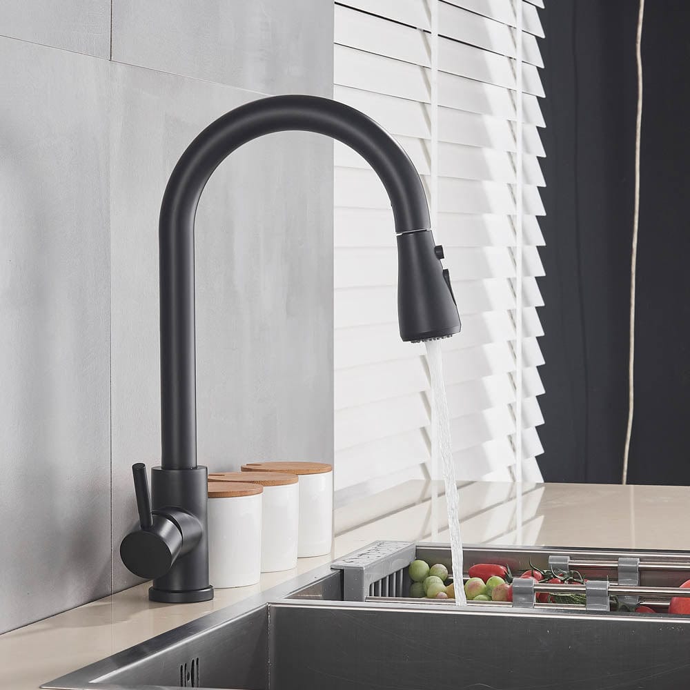 Baterie de bucatarie cu dus extractibil, negru mat
