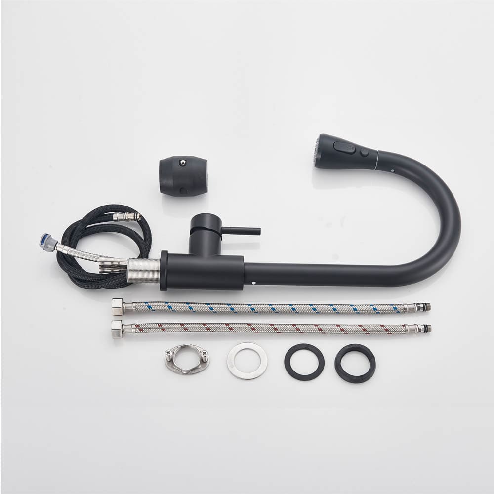 Baterie de bucatarie cu dus extractibil, negru mat